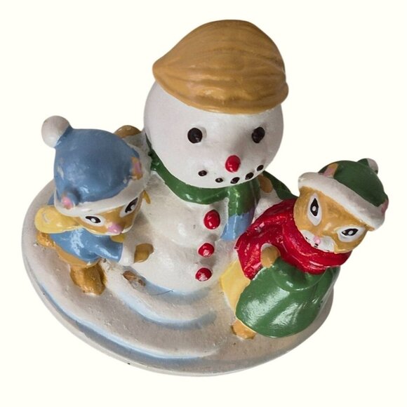Forest Friends Snowfall Figurine Snowman Winter Scene Resin Collectible Holiday - Picture 3 of 5